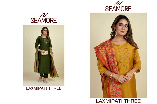 LaxmiPati Three By Seamore 111 To 113 Embroidery Kurti With Bottom Dupatta Wholesalers In Delhi